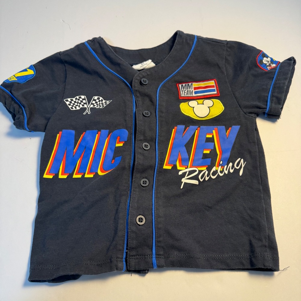 Disney Junior Mickey Mouse Racing Baseball Jersey Shirt Navy Blue Kids 2T
